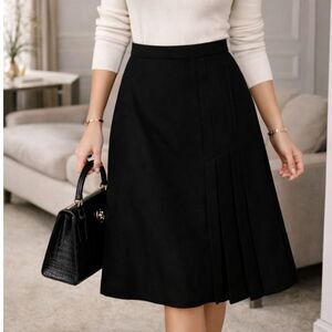 Vintage Junior Accent Black Wool Blend Workwear Skirt S Pleated Side Detail